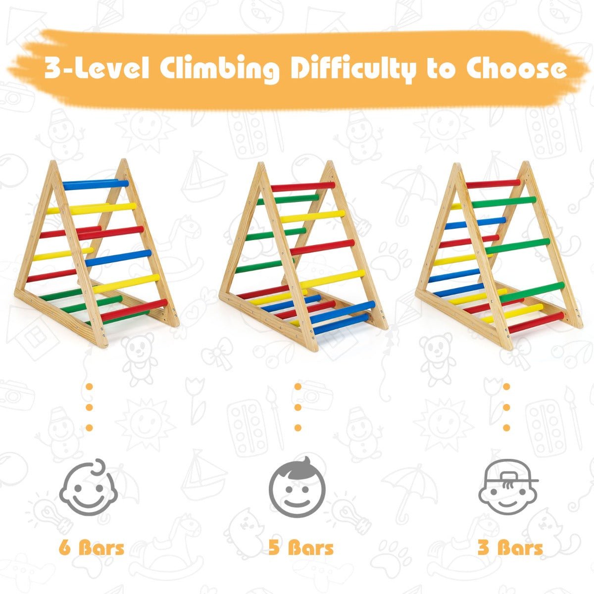 Vibrant Wooden Climbing Triangle Ladder - Enhance Kid's Room Adventure