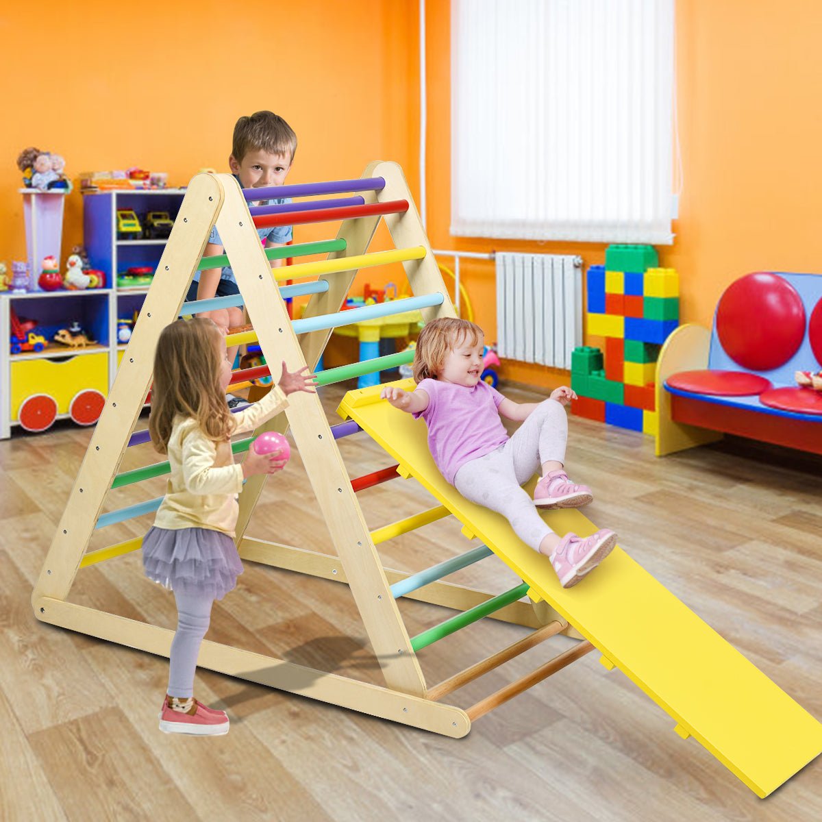Multicolour Wooden Climbing Triangle Ladder - Secure Triangular Structure for Play