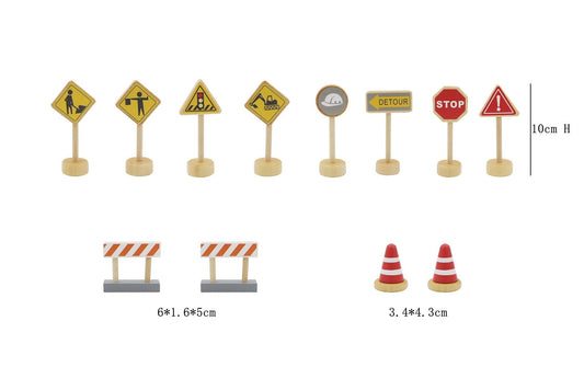 Kids wooden construction road sign, perfect for imaginative play and learning activities.