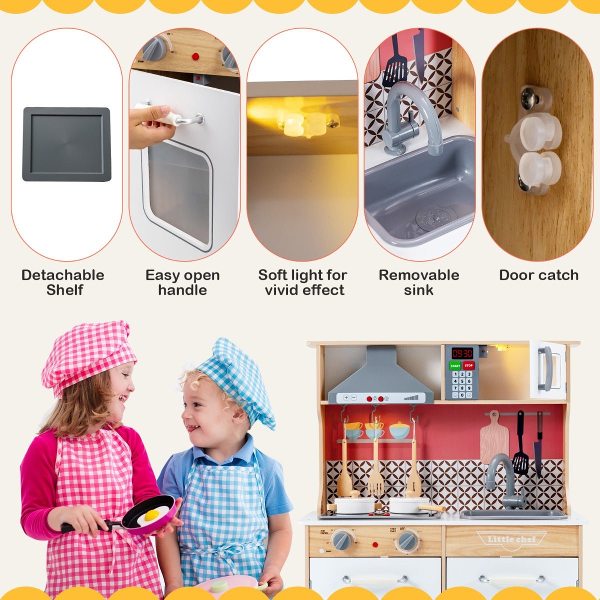 Wooden Kids Kitchen Set with Range Hood - Fun and Educational