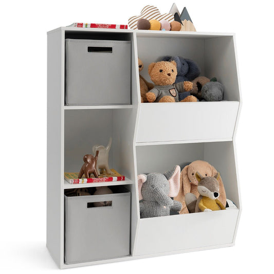 Child's Wooden Toy Organizer - 5 Cubbies & Drawers, Efficient Storage