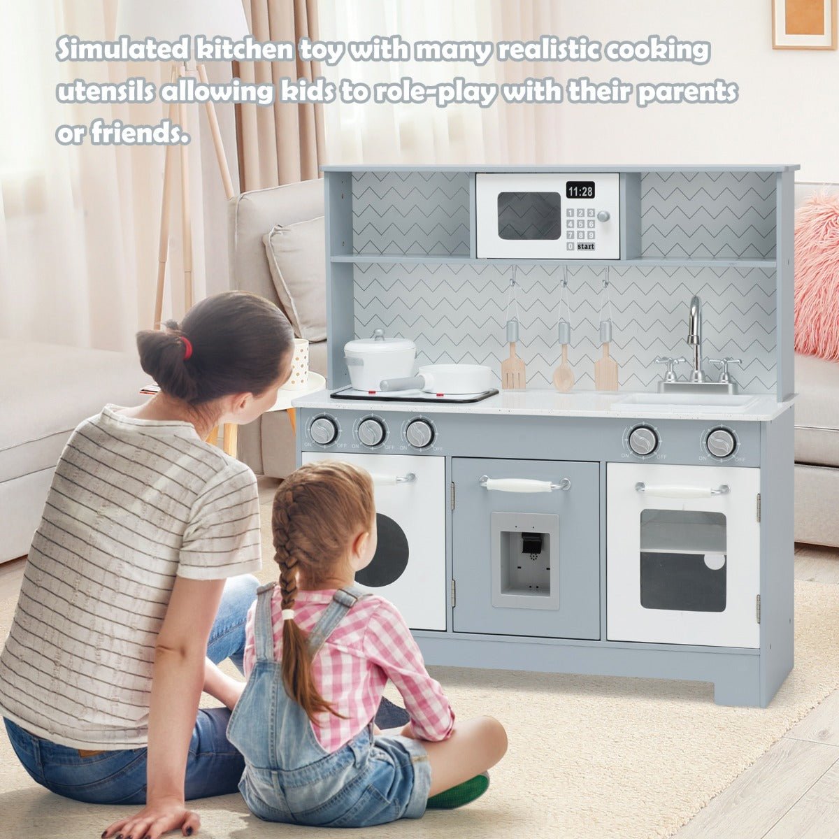 Wholesome Kitchen Adventures: Kids Wooden Pretend Kitchen Playset with Accessories