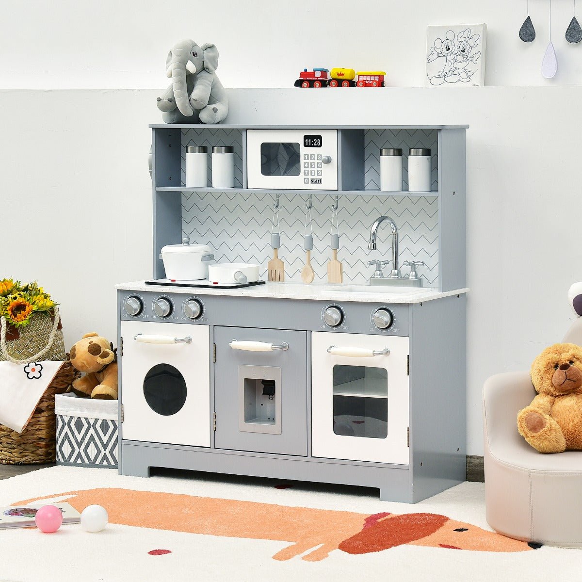 Joyful Cooking Exploration: Kids Wooden Pretend Kitchen Playset with Accessories