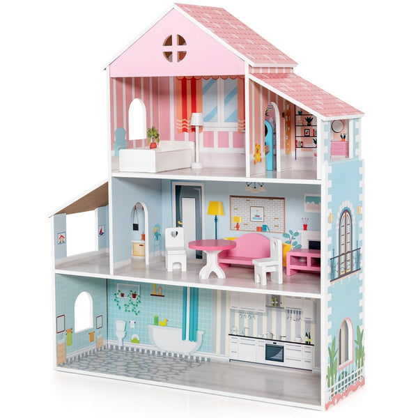 Imaginative Wooden Doll House with Furnished Interior: Endless Pretend Play