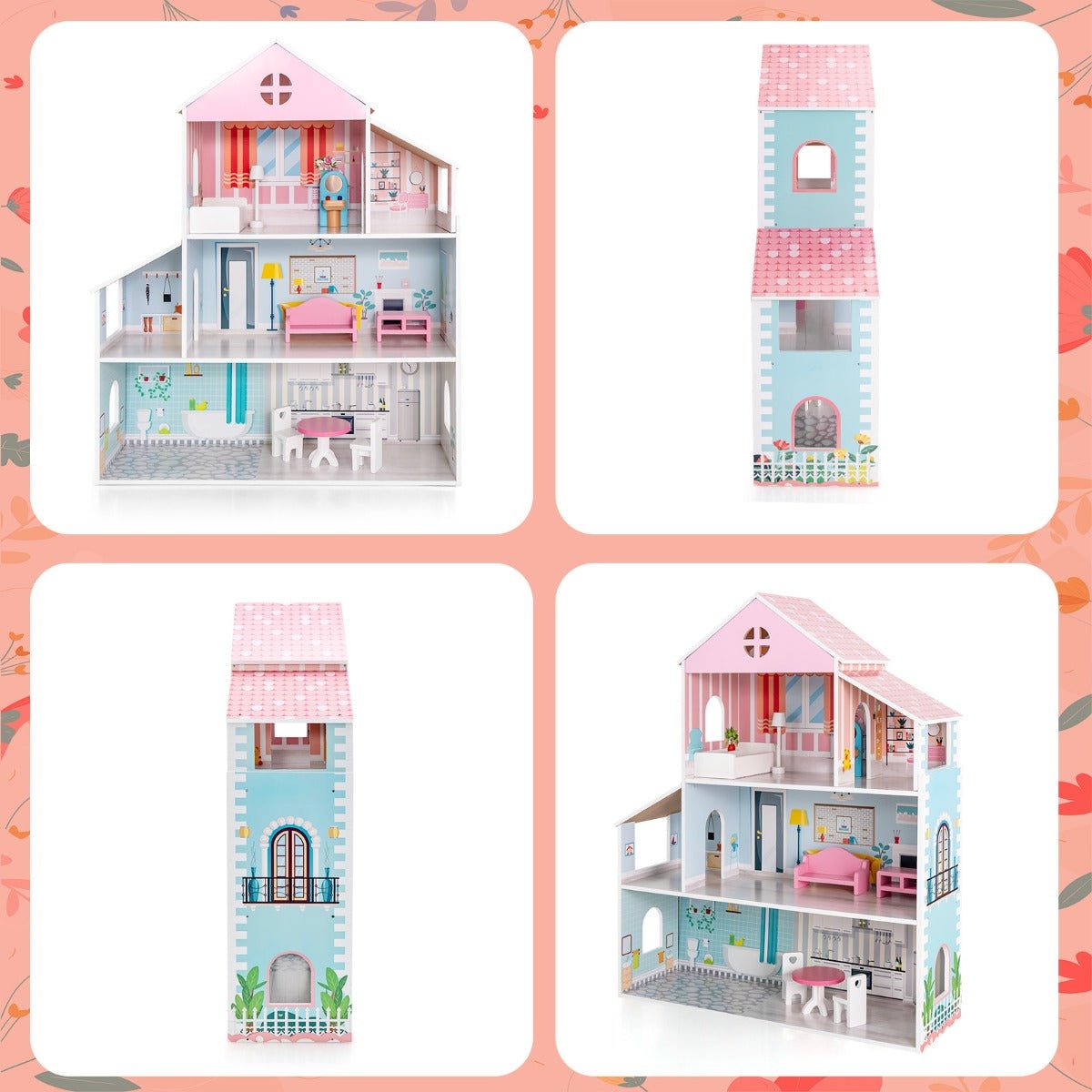 Wooden Doll House with Furniture: Building Stories and Memories