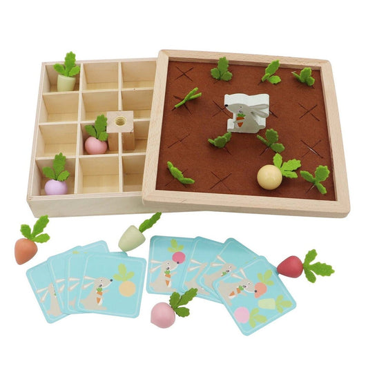 Colorful wooden memory game with farm themes for kids engaging educational play at home.