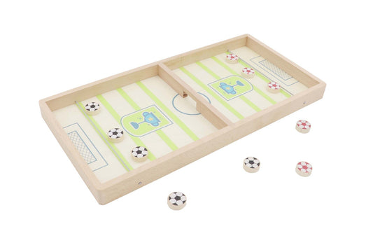 Kids wooden soccer game for home fun, featuring a unique sling design for interactive play.