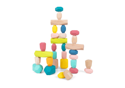 Large 32pcs wooden stacking stone blocks for creative play and learning at home.