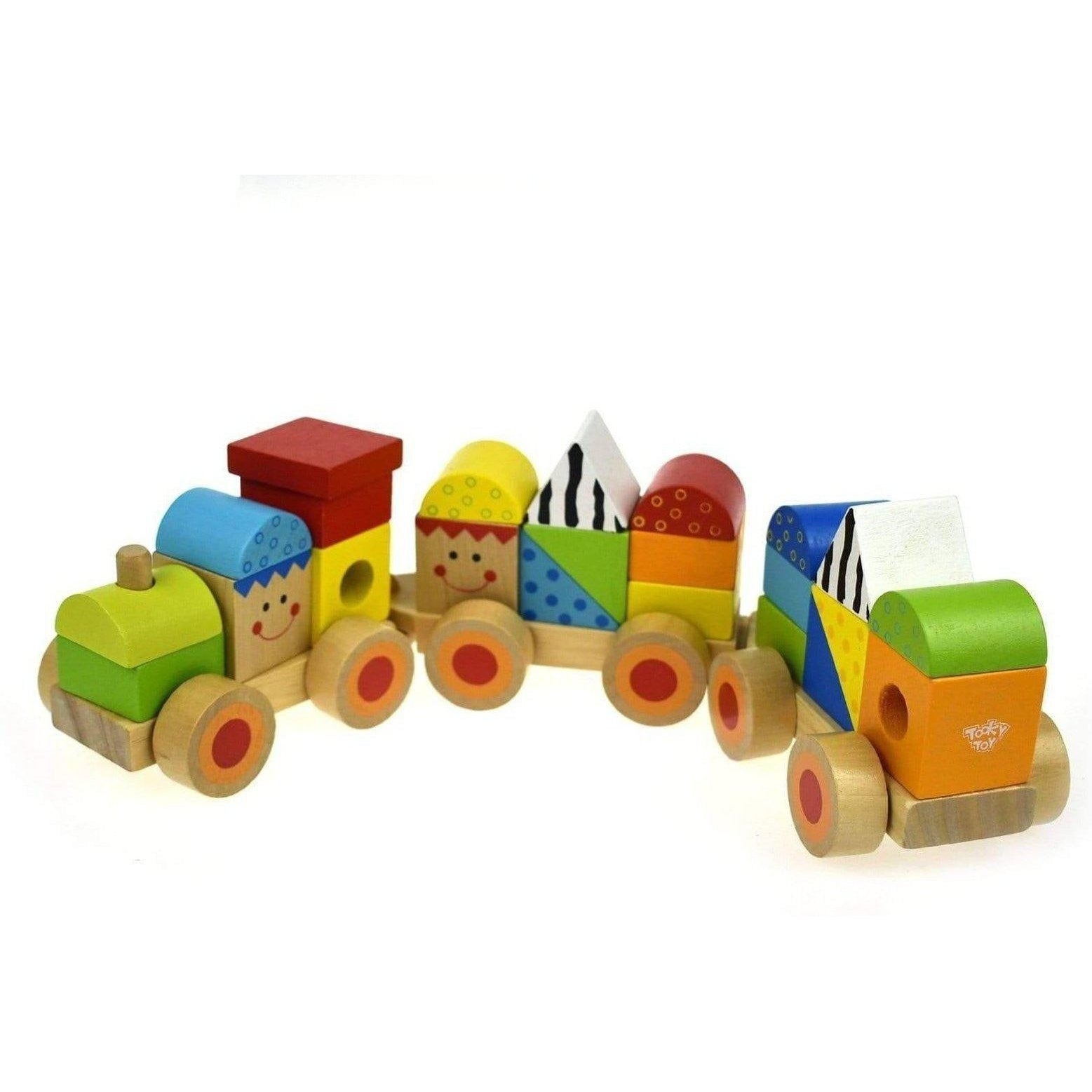 Wooden Stacking Train toy for kids, promotes motor skills and imaginative play at home.