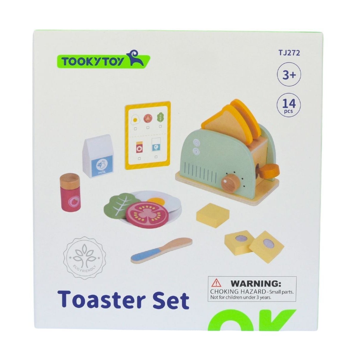 Kids wooden toaster breakfast set for imaginative play and learning in the kitchen.