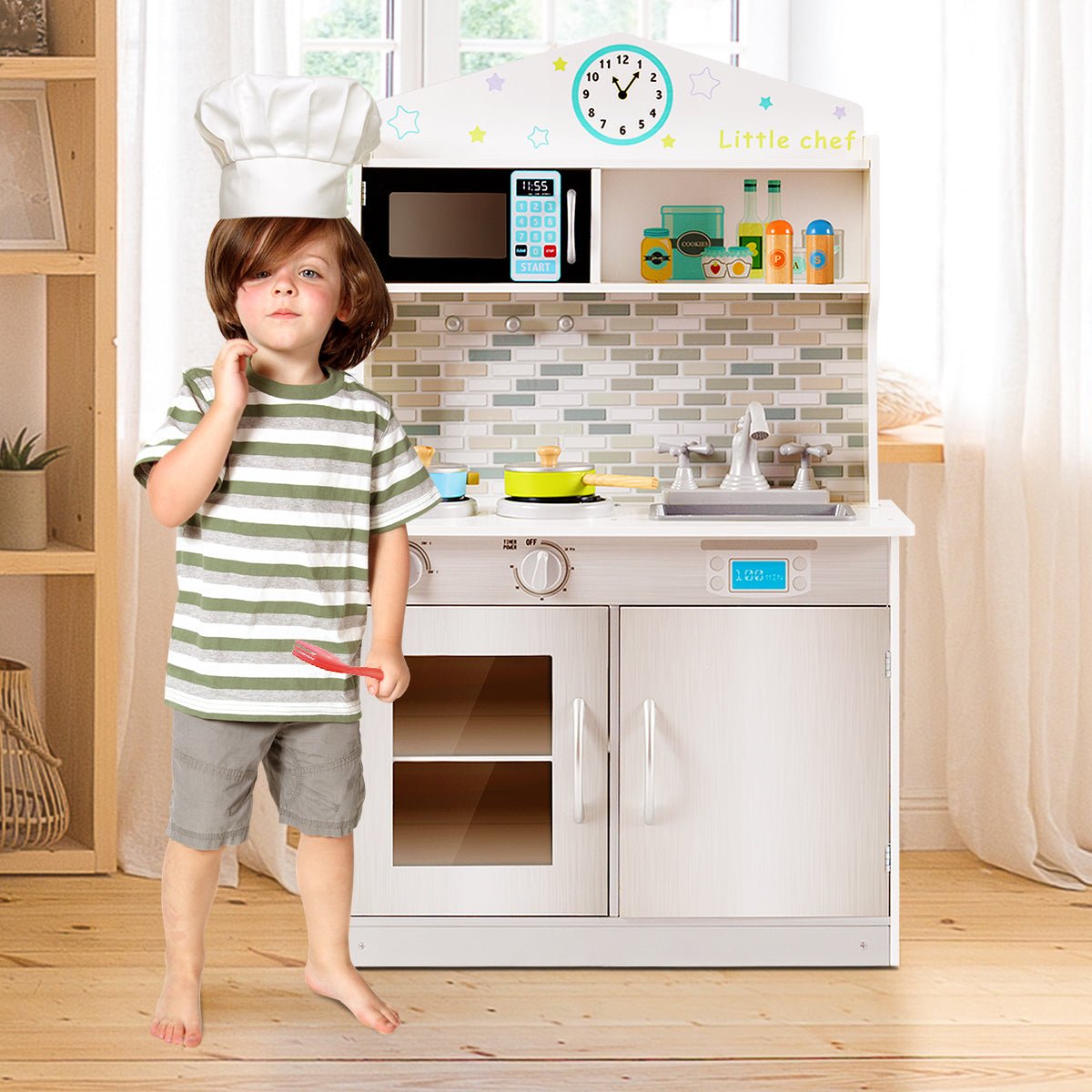 Grey Wooden Toy Kitchen Playset - Fun and Learning Combined