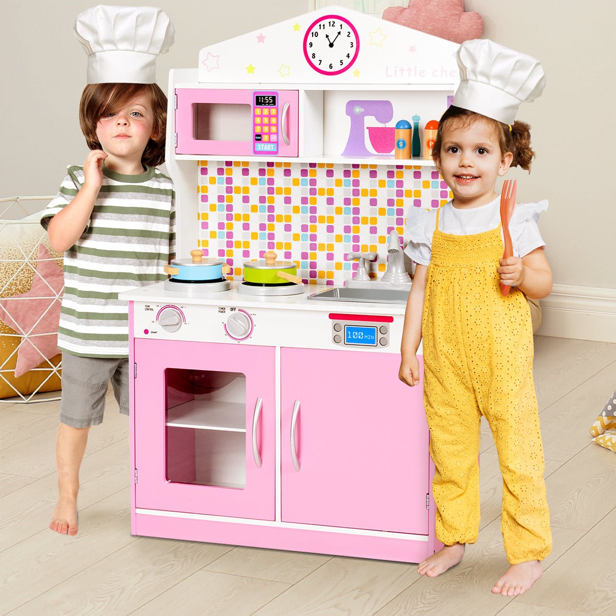 Kids Mega Mart - Shop the Pink Wooden Toy Kitchen Playset