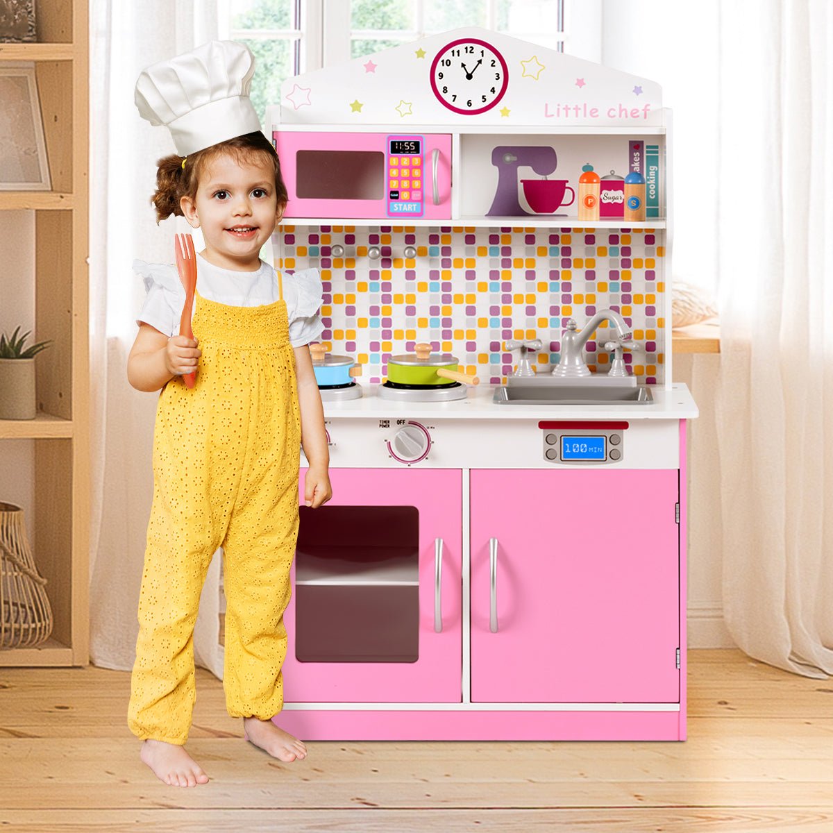 Pink Wooden Toy Kitchen Playset - Fun and Learning Combined
