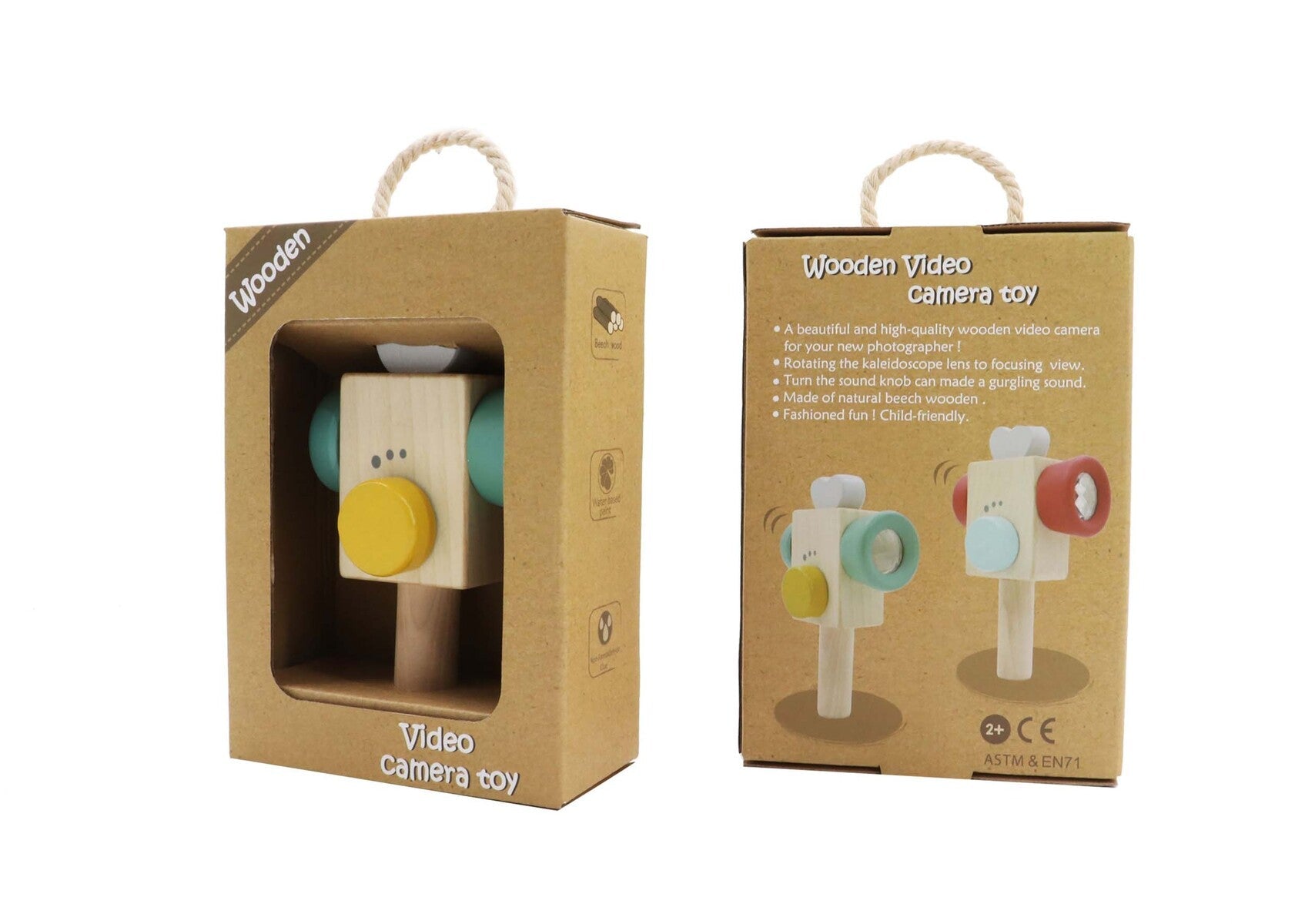 Green wooden toy video recorder for creative play and storytelling at home