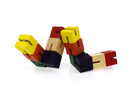 Colorful wooden twist and lock building blocks for kids educational play at home.