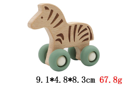 Wooden zebra toy with durable, smooth silicone wheels for safe and fun playtime.