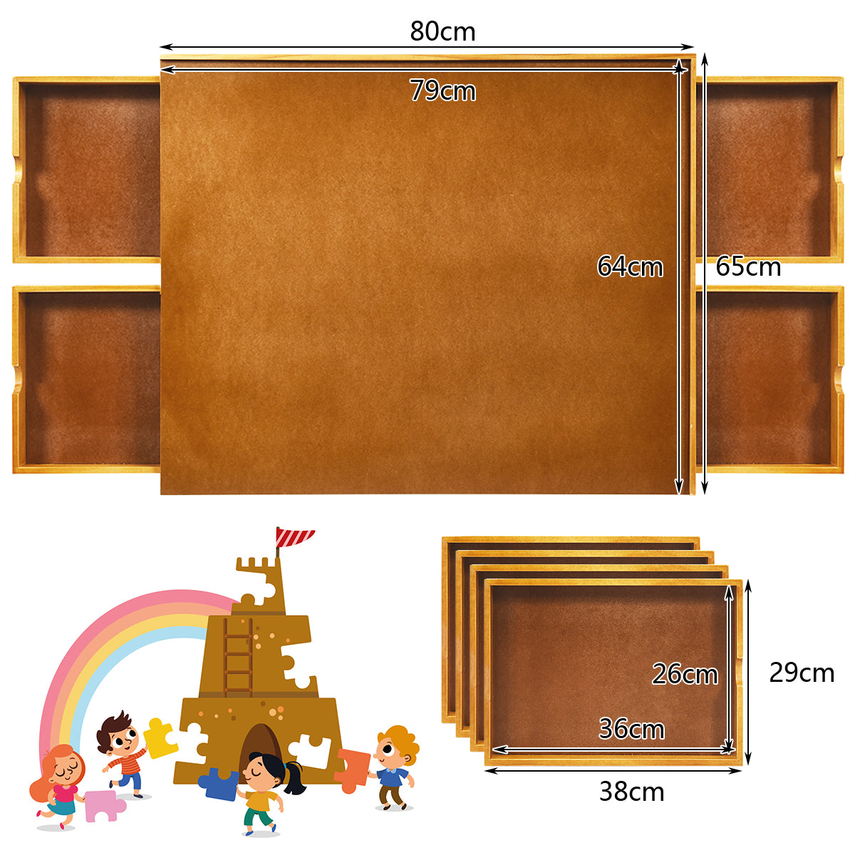 Kids wooden jigsaw puzzle table featuring 4 drawers for organized and fun playtime.