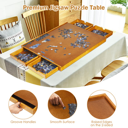 Kids wooden puzzle table with 4 drawers for storage, ideal for playtime and organization.