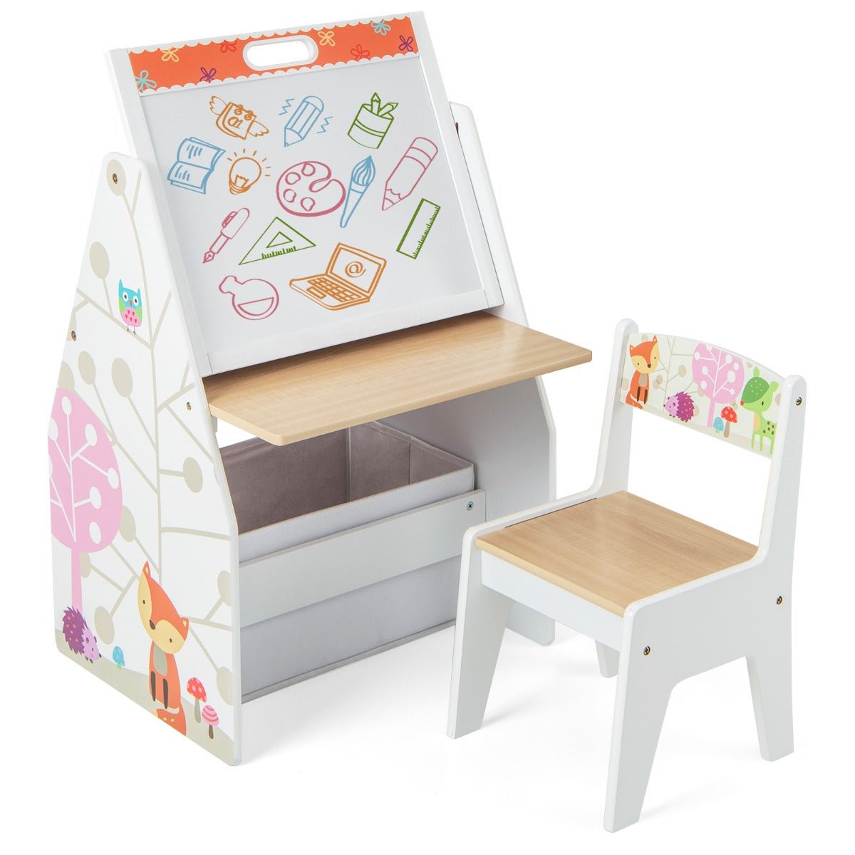 Woodland Animal White Art Easel & Chair Set for Young Artists - Kids Mega Mart