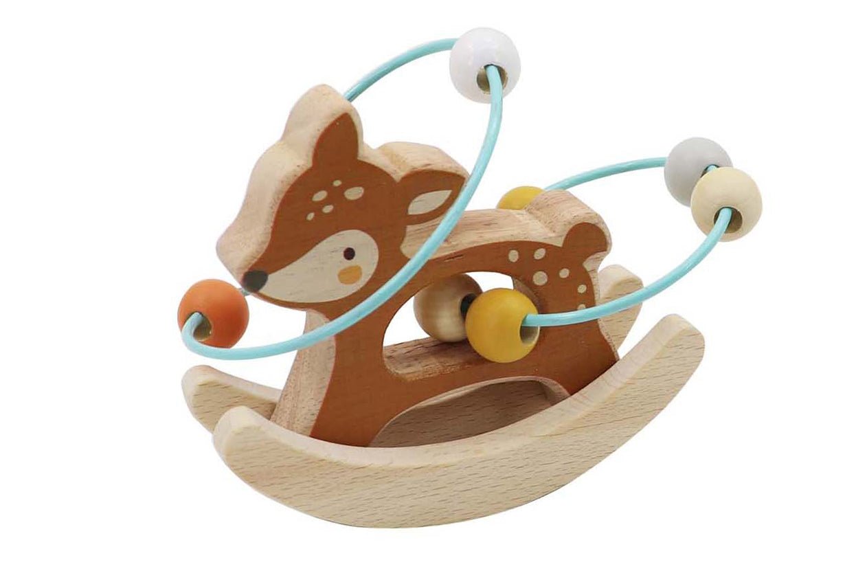 Woodland deer rocking bead maze toy for interactive play and learning at home.