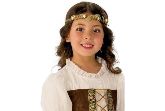 Woodland fairy dress costume for kids with flower headband, perfect for playtime and parties.