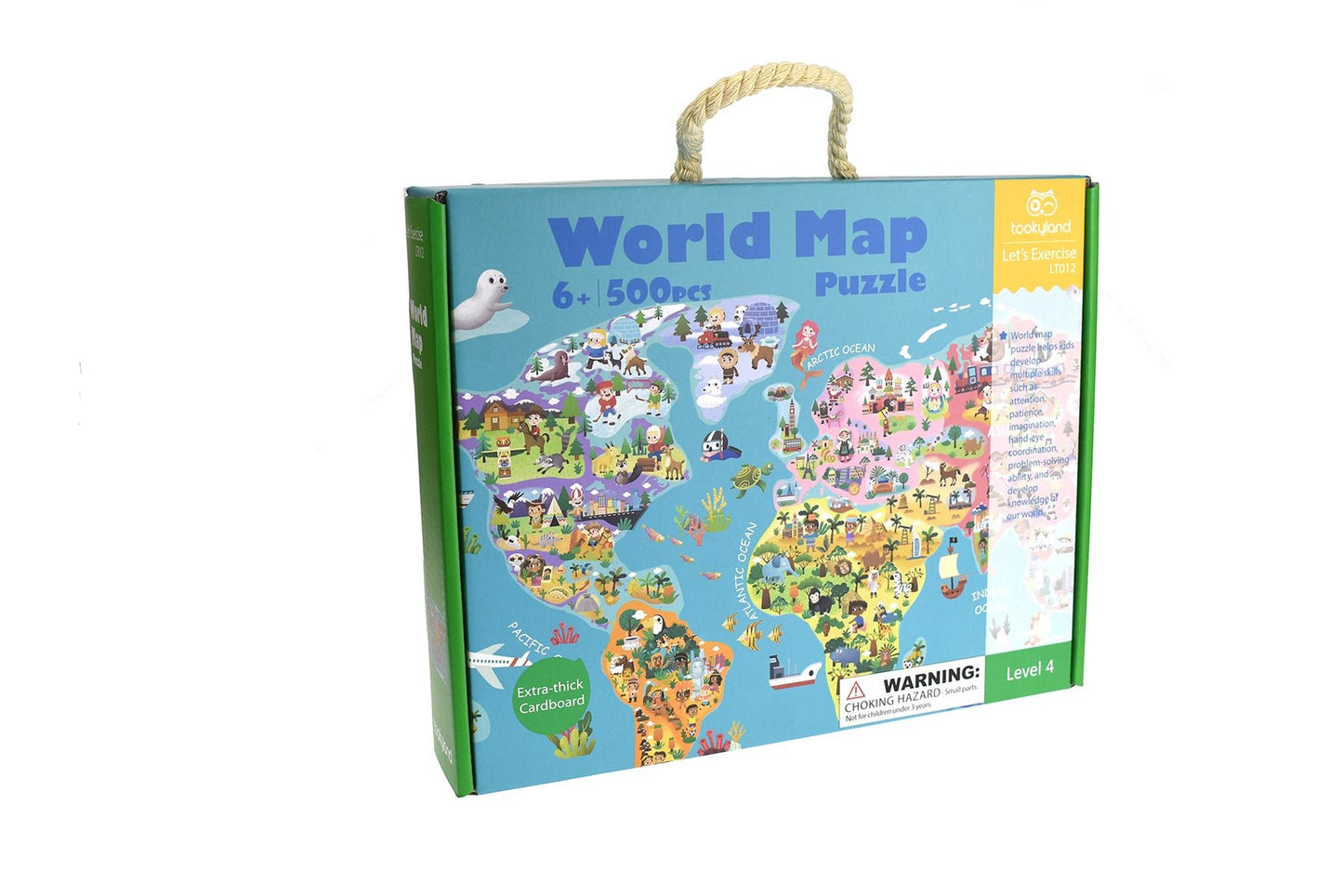 Colorful 500-piece world map jigsaw puzzle for kids geography learning and entertainment.