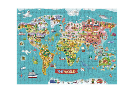 Colorful 500-piece world map jigsaw puzzle for kids educational fun at home.