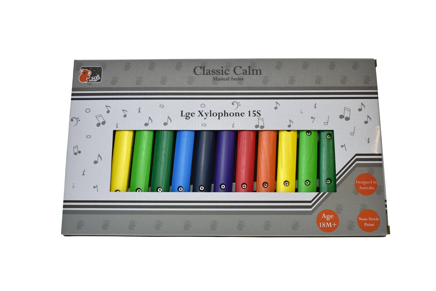 Colorful large toy xylophone for kids with rainbow stripes, perfect for musical play at home.