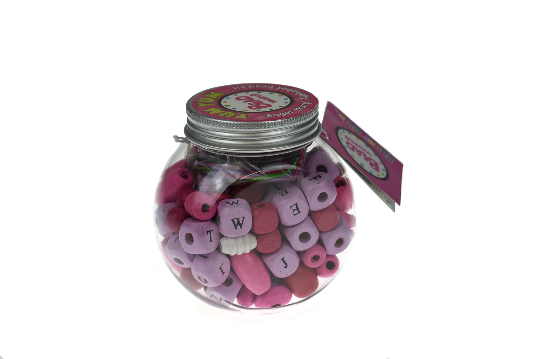 Colorful Yum Yum Pink Sugar Berry Alphabet Bead Craft Kit for Kids learning and creativity.