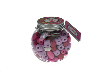 Colorful Yum Yum Pink Sugar Berry Alphabet Bead Craft Kit for Kids learning and creativity.