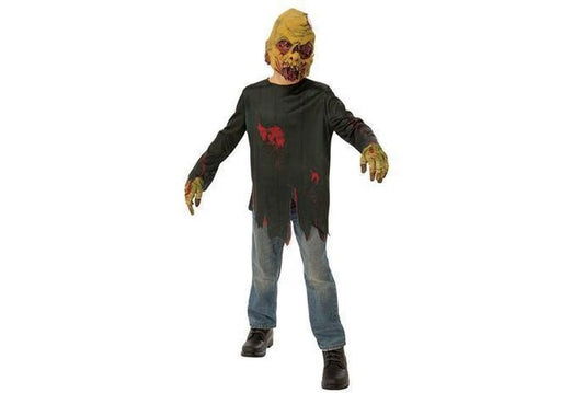 Zombie Avenger costume set for kids, includes shirt, gloves, and mask. Perfect for Halloween fun.