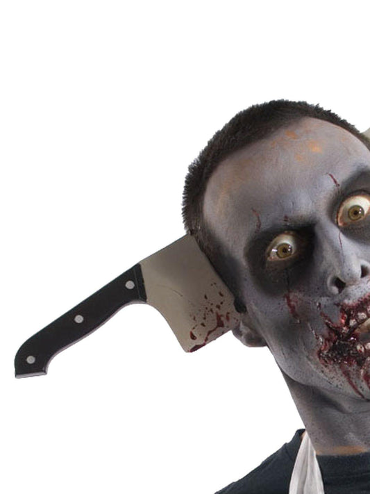 Halloween zombie cleaver headband for kids costume accessory, perfect for spooky dress-up fun.