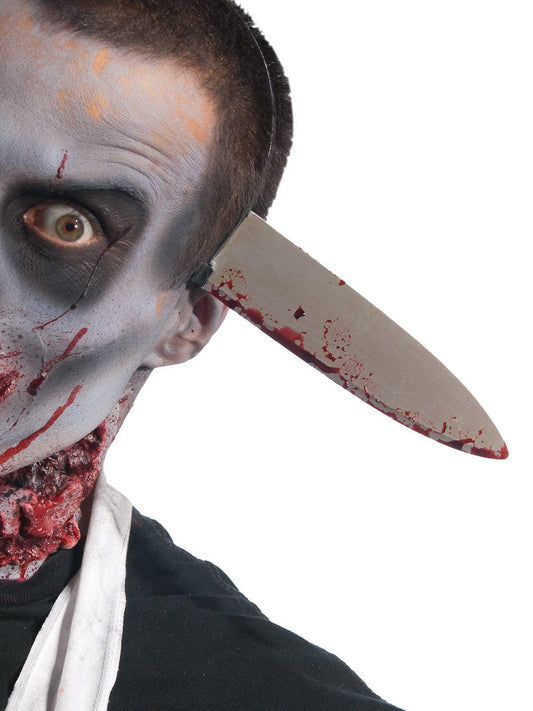 Halloween costume prop | Bloody Zombie Kitchen Knife Headband, perfect for spooky childrens dress-up.