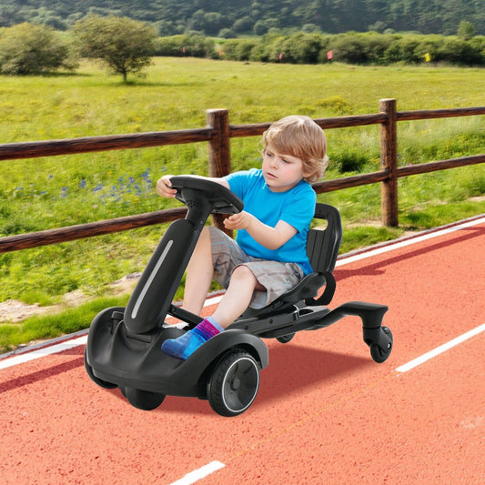 Electric ride-on car for kids, performs 360° spins, perfect for thrilling home play.