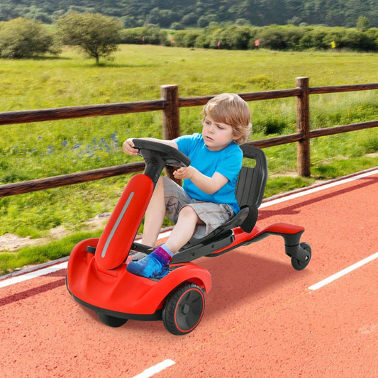 Red Zoomy Drift Racer kids electric car with 6V battery for thrilling home play.